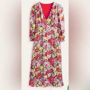 Boden USA - Button Detail Satin Tea Dress - Multi Colored - Size 14 R